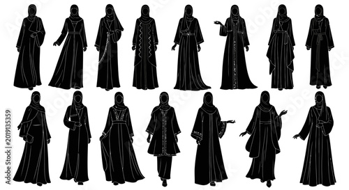 Schilderij op canvas Silhouettes of people in robes walking.