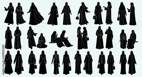 Obraz na plátně Silhouettes of people in robes standing.