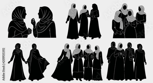 Obraz na płótnie Silhouettes of women in traditional attire.
