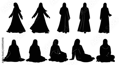 Foto Silhouettes of women in various poses.