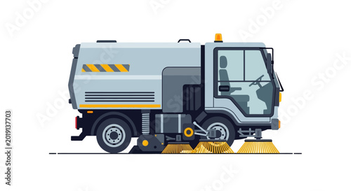 Konstfotografi A modern street sweeper truck on a white background.