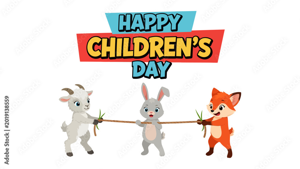 Fototapeta premium Children's Day: Capturing the essence of innocence and happiness, the image features playful animals celebrating a special day