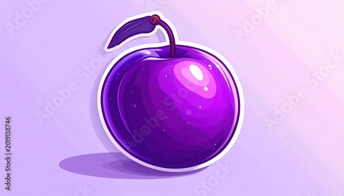 Vibrant Purple Plum Fruit with Leaf and Shadow on Soft Background.