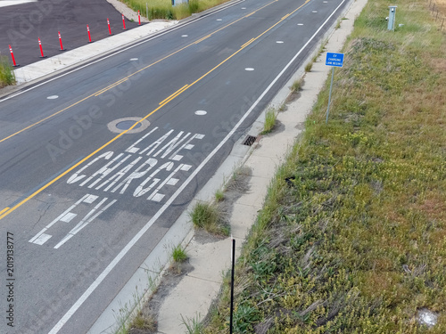 Electric vehicle charging lane on a road in Salt Lake City, Utah, USA.