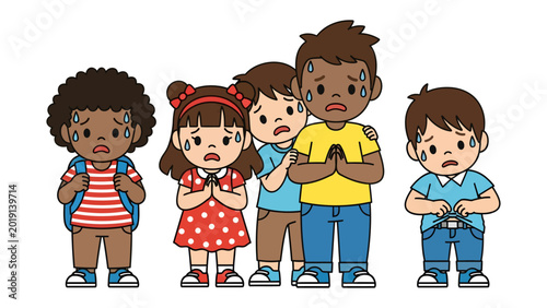 Canvas-taulu Children's Apprehension: A group of diverse children stand together, displaying visible signs of worry