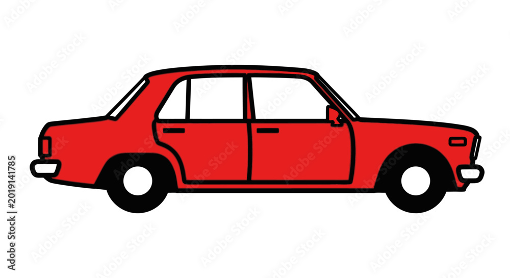 Fototapeta premium Red Sedan Car Icon Isolated on White Background