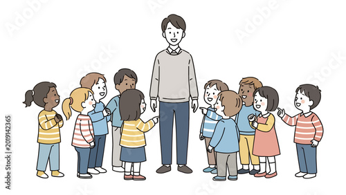 Canvas-taulu Teacher with pupils: A teacher is surrounded by a group of young children