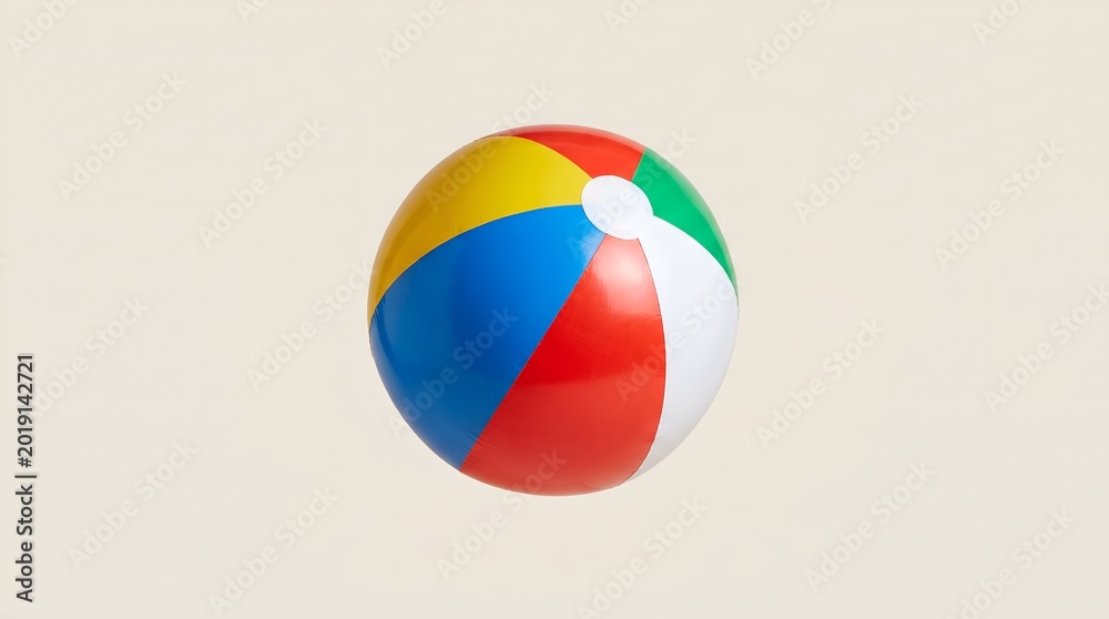 Fototapeta premium Colorful Beach Ball Floating Isolated on Beige Background - Summer Fun