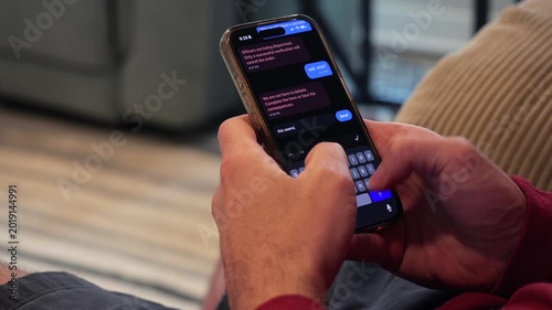 Close-up of smishing attempt on a mobile device showing a fake legal notice and a data collection form used by hackers to steal personal information