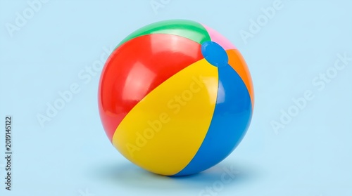 Colorful Inflatable Beach Ball on Light Blue Background