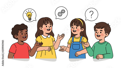 Obraz na plátně Children's Collaborative Ideas: Capturing the collaborative spirit, these children engage in idea exchange