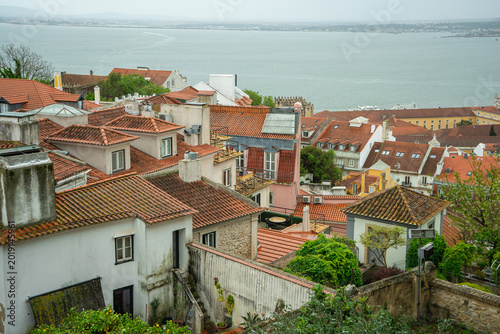 Photography Panoramic View of Mediterranean City Rooftops with Traditional Tiles