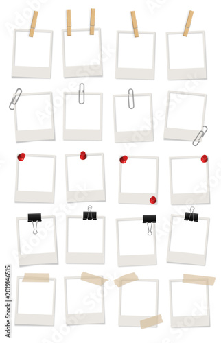 polaroids Clips clothespin, binder clamp, pin, tape
