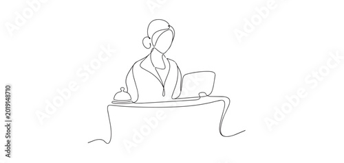 Obraz na płótnie One line drawing of female hotel receptionist