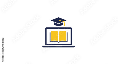 Graduation cap on laptop computer screen.