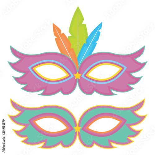 Set of colorful carnival masks with feathers