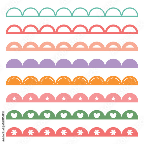 Set of wave scallopes with decorations