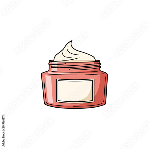 Open cosmetic jar with facial cream and blank label