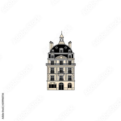 Classic European city apartment building with mansard roof