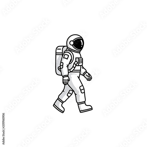 Minimalist astronaut in space suit walking forward icon