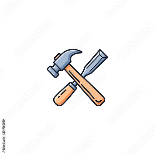 Crossed Hammer and Chisel Icon for Carpentry and Woodworking