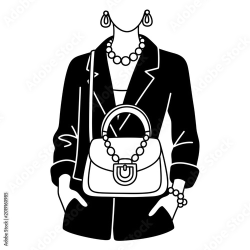 Minimalist elegant woman in blazer with stylish handbag and jewelry