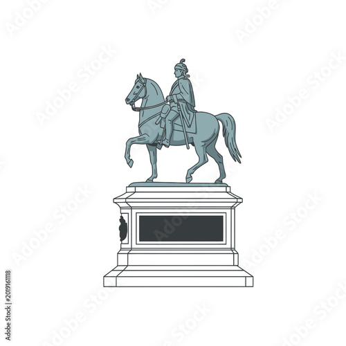 Equestrian statue of a historical leader on a grand stone pedestal