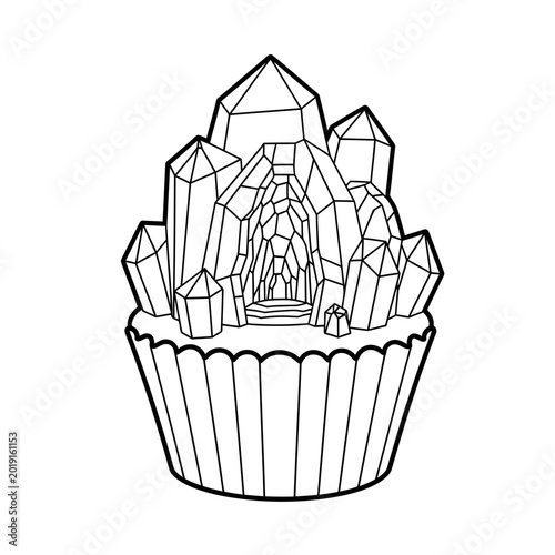 Cupcake with large crystals and gemstones coloring page outline