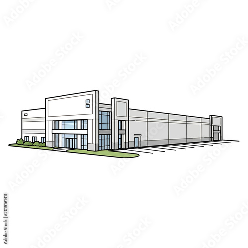 Modern industrial warehouse and commercial office building exterior