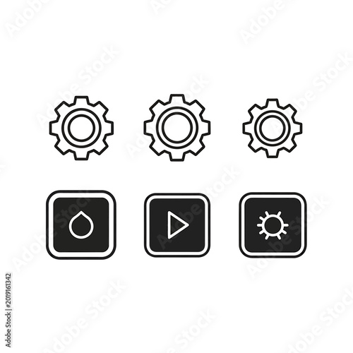 Settings and media control icons for user interface design