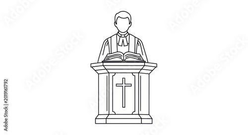Foto Clergy Member at Pulpit with Open Bible and Cross Illustration