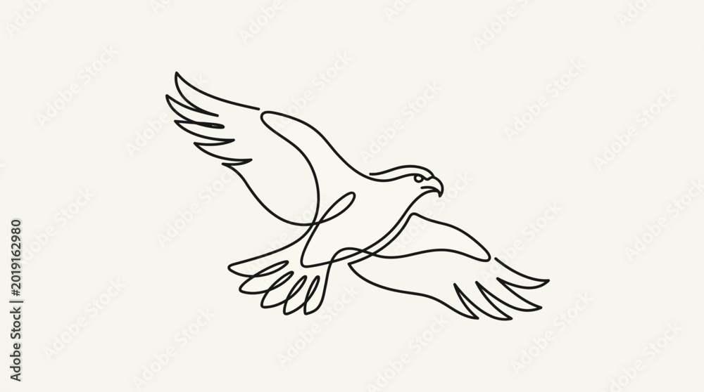 Fototapeta premium Minimalist continuous line art of a soaring eagle bird.