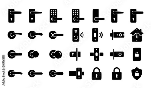 Cuadro en lienzo Minimal flat black door hardware icon collection with knobs lever handles and sm