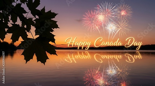 Happy canada day celebration with fireworks reflecting on calm water sunset sky national holiday fireworks reflection celebration patriotic canadian outdoors twilight