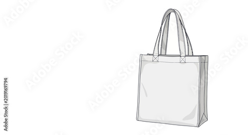 Blank white canvas tote bag, isolated on white background, mockup template