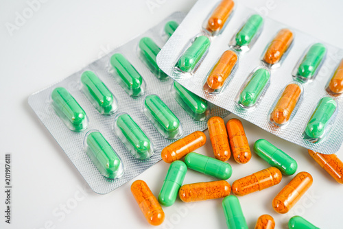 Blisterpack of capsules pills medical Antibiotics, supplement, vitamin