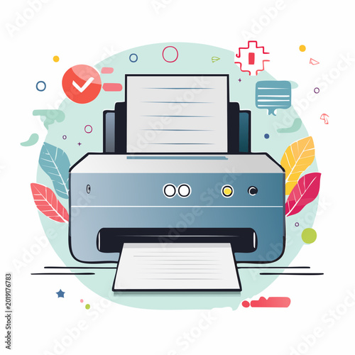 Modern Printer with Output Paper and Check Mark Icon