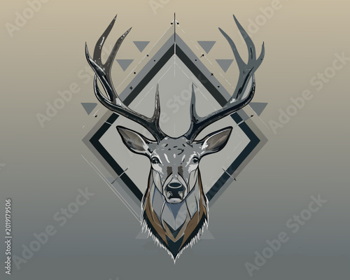 Bild auf Leinwand stylized deer illustration with geometric frame and antlers
