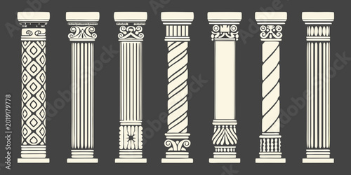 Photos eight greco roman column designs architectural illustration on dark background