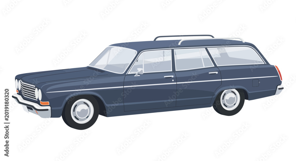 Obraz premium Vintage Blue Station Wagon Car - Retro Automobile Illustration