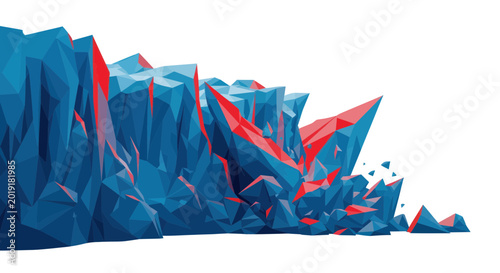 Tableau sur toile Abstract Geometric Crystal Formation, Blue and Red Polygon Landscape