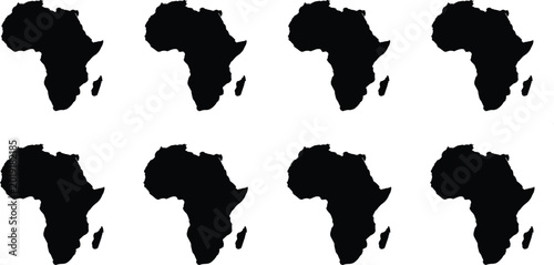 Foto Black Silhouette Africa Map Vector Icons Set Isolated on White Background for Ed