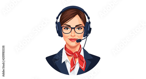 Female customer service representative with headset and glasses