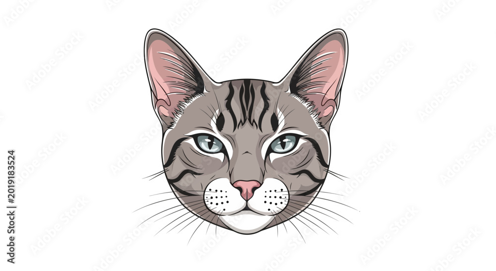 Fototapeta premium Cartoon cat head illustration with vector graphic design elements