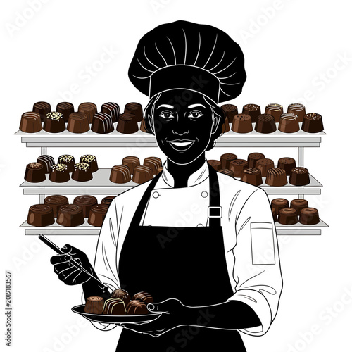 Smiling Female Chef Presenting Gourmet Chocolate Pralines