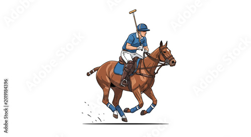 Polo player on horseback holding mallet during a match
