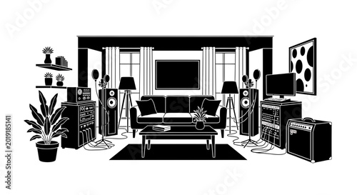 Professional Home Music Recording Studio with Audio Equipment