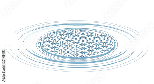 Flower of Life Sacred Geometry with Concentric Blue Water Ripples