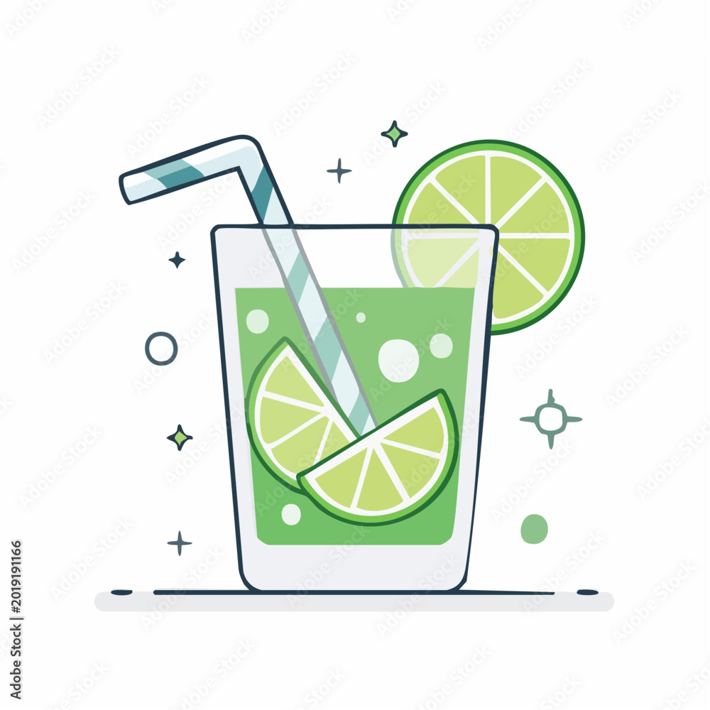Obraz premium Refreshing Lime Drink with Straw and Slices