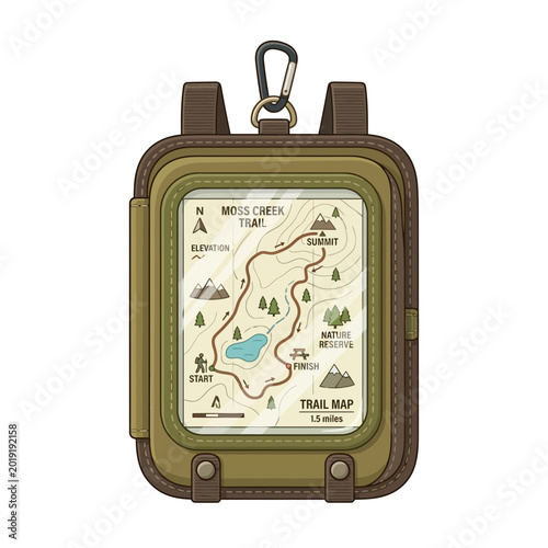 Hiking Trail Map in Outdoor GPS Device Case with Carabiner